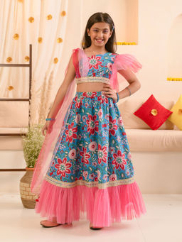 PSPeaches - Blue Floral Lehenga Choli (Set of 2)