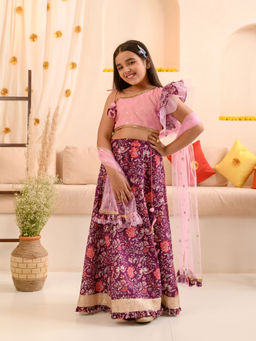 PSPeaches - Pink Floral Lehenga Choli (Set of 3)