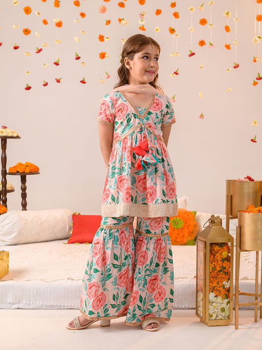 Peach Yoke Sharara Set