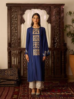 Inej - Leher Navy Blue Straight Kurta with Pant (Set of 2)