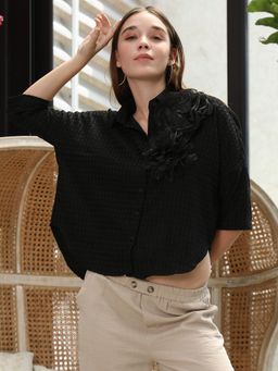 PINACOLADA - Women Onyx Black Rosalia Cube-Tactile Oversized Shirt