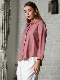 PINACOLADA - Women Salmon Pink Breezy Wrinkled Relaxed Shirt