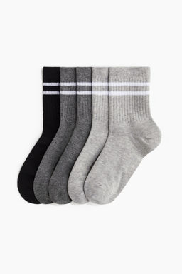 H&M - Girls Grey 5-Pack Sports Socks With Drymove