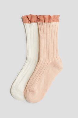 H&M - Girls Orange 2-Pack Frill-Trimmed Socks