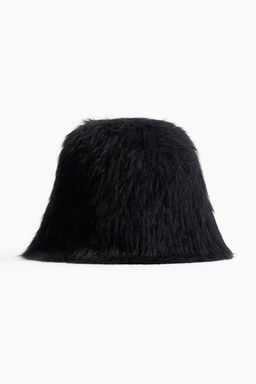 H&M - Women Black Fluffy-Knit Bucket Hat