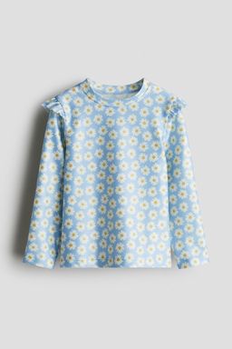 H&M - Girls Blue Upf 50 Frill-Trimmed Swim Top