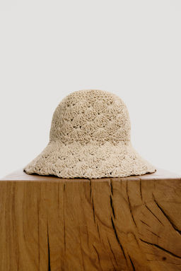 H&M - Women Beige Crocheted Straw Bucket Hat