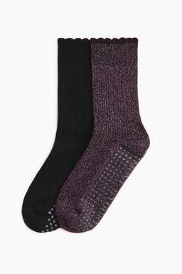 H&M - Women Black 2-Pack Glittery Anti-Slip Yoga Socks