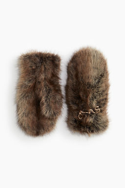 H&M - Women Beige Fluffy Mittens