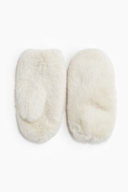 H&M - Women Beige Fluffy Mittens