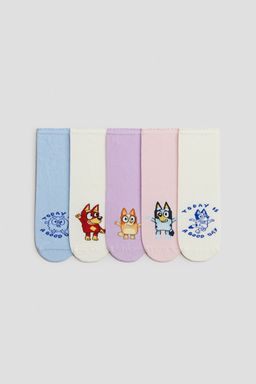 H&M - Girls Blue 5-Pack Motif-Detail Socks