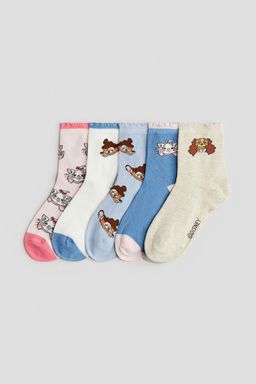 H&M - Girls Blue 5-Pack Motif-Detail Socks