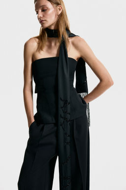 H&M - Women Black Embellished Satin Scarf