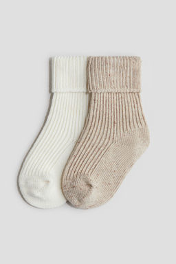 H&M - Boys Beige 2-Pack Rib-Knit Socks