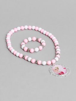 EL REGALO - Kids Girls Jewellery Necklace and Bracelet Combo Pink and White (Set of 2)