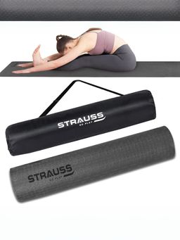 Strauss - Anti Skid TPE Yoga Mat with Carry Bag, 8mm, Black