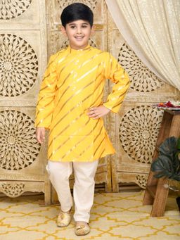 SAKA DESIGNS - Yellow and Gold Printed Festive Kurta with Pyjama for Boys (Set of 2)