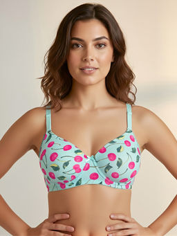 Clovia - Green Padded Non-Wired Full Coverage Printed Multiway T-Shirt Bra