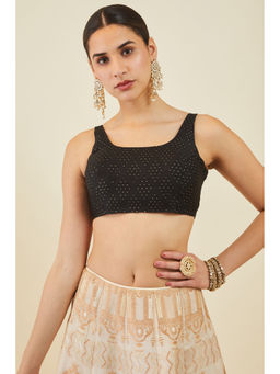 Soch - Women Black Art Silk Sleeveless Blouse With Zari Woven Patterns