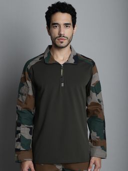 MountMiller - Men's Camouflage Full Sleeve Ripstop Tactical Polo T-Shirt |Moisture-Wicking | UV Protective