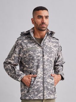 MountMiller - Men's Camouflage 12 Zipper SoftShell Ripstop Tactical Hooded Jacket | Multi-Pocket