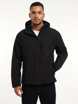MountMiller - Men's Full Sleeve Hooded Neck Black DWR Tactical Softshell Jacket