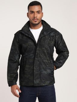 MountMiller - Men's Full Sleeve Hooded Neck Black Multicam Water-Repellent Wind Hoodie
