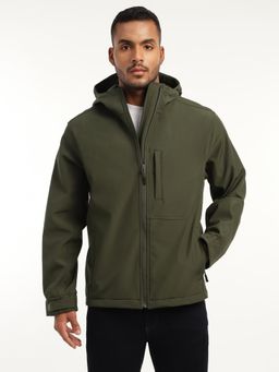 MountMiller - Men's Full Sleeve Hooded Neck Olive Green DWR Tactical Softshell Jacket