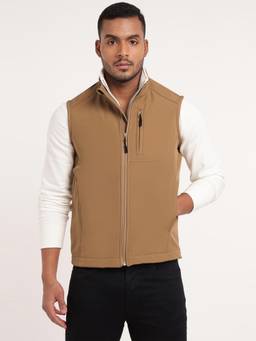 MountMiller - Men's Khaki High Neck Sleeveless Softshell Jacket
