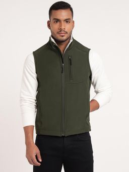 MountMiller - Men's Olive Green High Neck Sleeveless Softshell Jacket