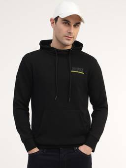MountMiller - Men Black Lycra Solid Regular Fit Hoodie