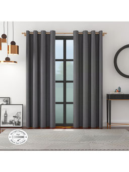 HomeTown - Emilia Solid Double Layered Set of 2 Black Out Xl Door Curtain in Charcoal Color