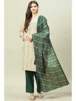 Biba - Beige Cotton Unstitched Suit (Set of 3)