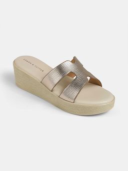 Lemon & Pepper - Platform Slide Wedges Heels Gold