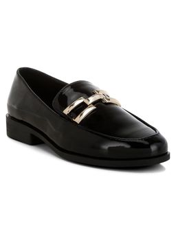 London Rag - Womens Patent Faux Leather Loafers Black