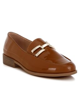 London Rag - Womens Patent Faux Leather Loafers Tan