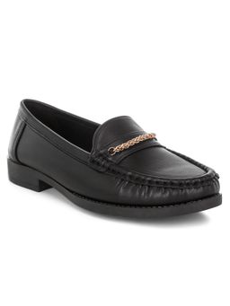 London Rag - Womens Metallic Chain Detail Loafers Black
