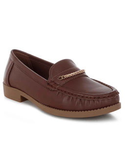 London Rag - Womens Metallic Chain Detail Loafers Brown