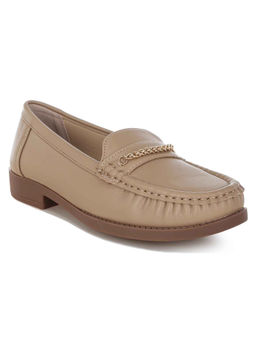 London Rag - Womens Metallic Chain Detail Loafers Nude