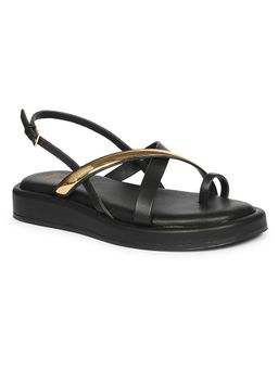 Viviblu - Black Leather Footbed Sandals