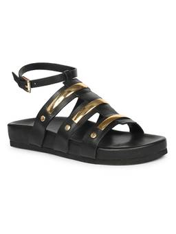 Viviblu - Black Leather Footbed Sandals