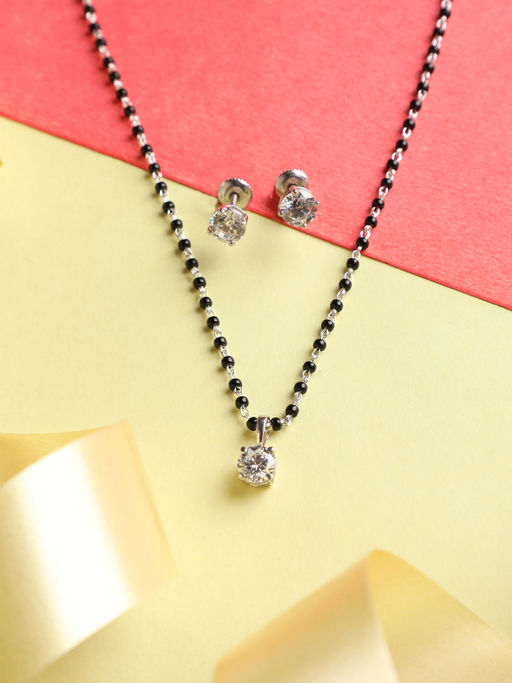 CLARA 925 Silver Round Mangalsutra Tanmaniya Pendant Earring Chain Gift For Women (Set of 3)