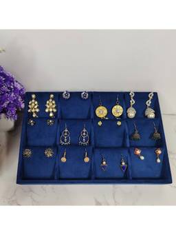 La Trove - Premium Blue Velvet 12-Grids Earring's Storage, Organizer & Display Tray