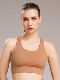 SOIE - Beige Full Coverage Non-Wired Seamless Padded Sports Bra