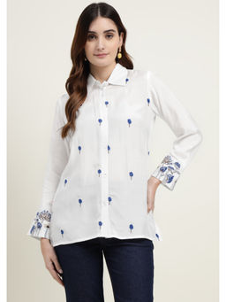 Zari Jaipur - Women Blue Embroidered Shirt