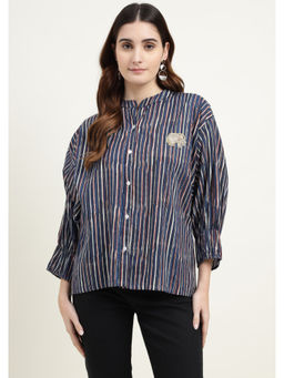 Zari Jaipur - Women Navy Blue Stripes Top