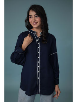 Zari Jaipur - Women Navy Blue Cotton Viscose Solid Color Tunic