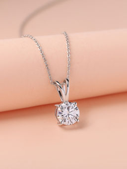 Ornate Jewels - 925 Silver 2 Carat American Diamond Solitaire Pendant With Chain for Women & Girls (Adjustable)