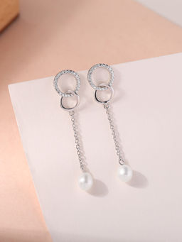 Ornate Jewels - 925 Silver 5 Mm Round White Pearl Dangle Earring For Women & Girls (One Size)