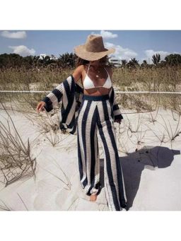 MISS MOSA BY AKANKSHA - Women Blue Crochet Stripes Relaxed Fit Co-Ord Set